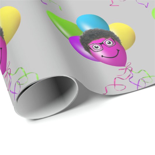 Funny Birthday Balloon Face on Gray Geschenkpapier (Rolleneckpunkt)