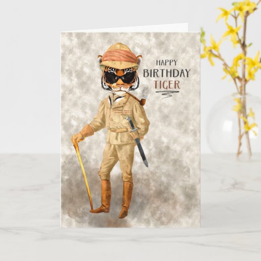 Funny Birthday Big Game Hipster Tiger Safari Karte (Gelbe Blume)