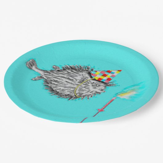 Funny Birthday Blowfish Party Pappteller (Schrägansicht)