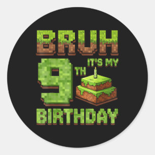 Funny Birthday Boy Bruh sein 9. Geburtstag Game P Runder Aufkleber