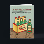 Funny Birthday Card (6 Pack Bier) Rhyme Karte<br><div class="desc">Schöne Geburtstagskarte mit 6 handgezogenen Bierflaschen auf einem texturierten Hintergrund. Kurze Rhyme-Meldung Fühlen Sie sich frei,  diese lustige Geburtstagskarte mit Ihrem eigenen Text und Bildern zu personalisieren. Diese Karte ist auch für andere Anlässe,  wie nur weil und mehr.</div>