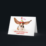 Funny birthday card Basset hound dog with big ears Karte<br><div class="desc">Funny birthday card of a Basset hound dog (Hush puppy) with big ears. He heard it is your birthday</div>