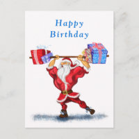 Funny Birthday Card Bodybuilder Santa mit Geschenk