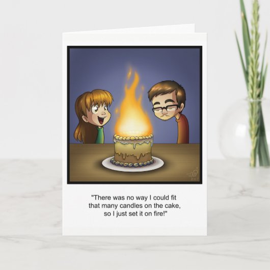 Funny Birthday Card - "Cake on Fire" Karte (Vorderseite)