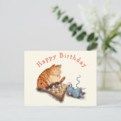 Funny Birthday Card Cat and Mouse Playing Schach Postkarte (Stehend Vorderseite)