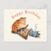 Funny Birthday Card Cat and Mouse Playing Schach Postkarte (Vorderseite)