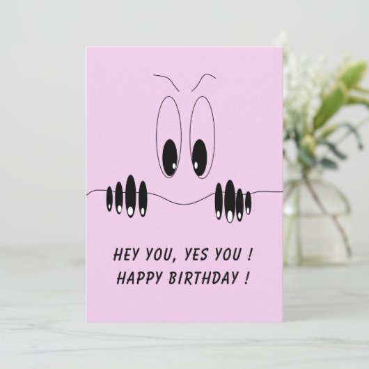 Funny Birthday Card Curiosity Eyes - Custom Text (Stehend Vorderseite)