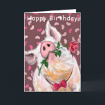 Funny Birthday Card Gentleman Pig Romantik Karte<br><div class="desc">Funny Happy Birthday Cards Gentleman Pig mit Rose - MIGNED Painting - Anpassbar</div>