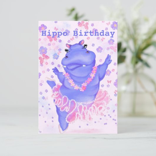 Funny Birthday Card Happy Hippo Ballet Dancer (Stehend Vorderseite)