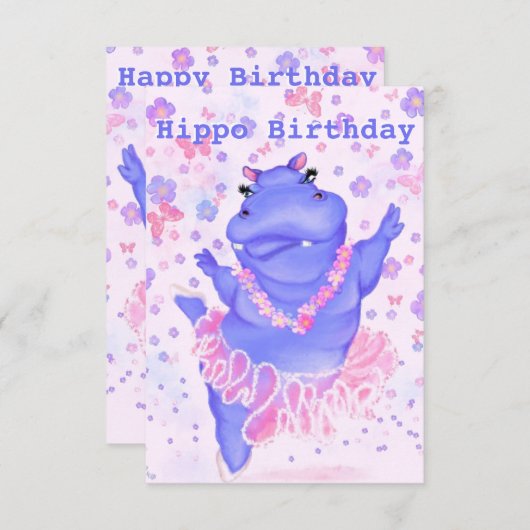 Funny Birthday Card Happy Hippo Ballet Dancer (Vorne/Hinten)