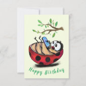 Funny Birthday Card Happy Ladybug mit Telefon (Rückseite)