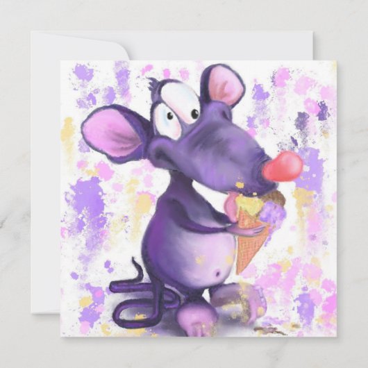 Funny Birthday Card Happy Mouse Eat Ice Cream (Rückseite)