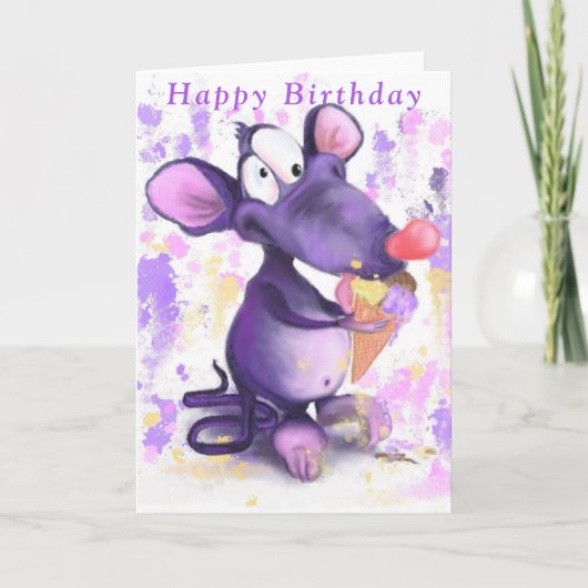 Funny Birthday Card Happy Mouse Eat Ice Cream Karte (Vorderseite)