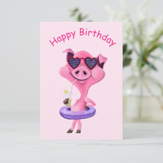 Funny Birthday Card mit Happy Party Pig Karte (Stehend Vorderseite)