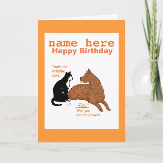 Funny Birthday Card mit Hund, Katze Vorname hinzuf Karte (Vorderseite)