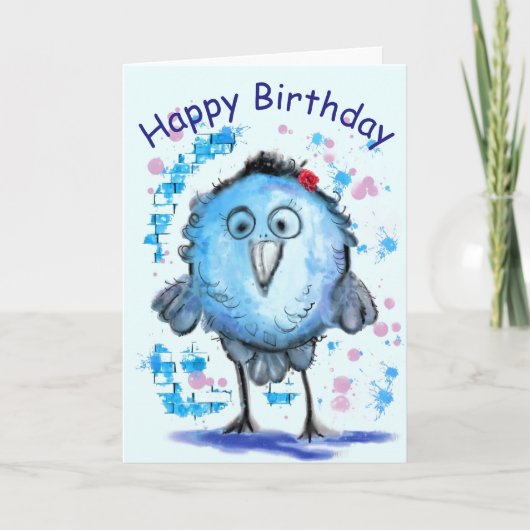 Funny Birthday Card mit Little Blue Bird Karte (Vorderseite)
