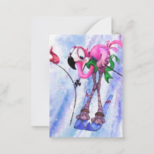 Funny Birthday Card mit rosa Flamingo Skier Mitteilungskarte (Rückseite)