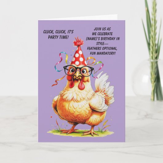 Funny Birthday Card mit stilvollem Huhn Einladung (Vorderseite)
