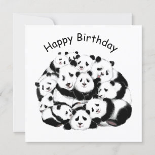 Funny Birthday Card Panda Familie - Malerei Karte