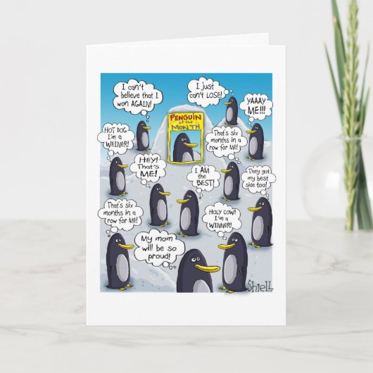 FUNNY BIRTHDAY CARD - Pinguin des Monats. Karte (Vorderseite)