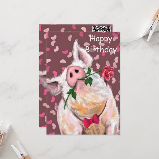 Funny Birthday Card Romantischer Gentleman Pig Karte (Vorderseite/Rückseite Beispiel)