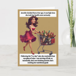 Funny Birthday Card  Wine Cart 5-a-day Joke Karte