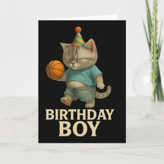 Funny Birthday Cat Playing Sketll – Slam Dunk Kity Karte