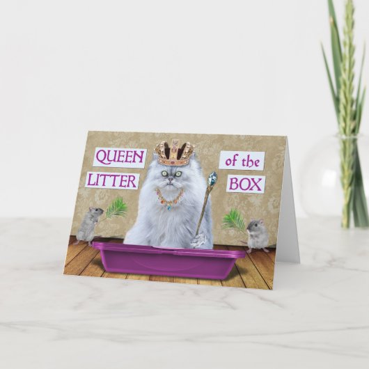 Funny Birthday Cat Queen of the Litter Box Spaß Karte (Vorderseite)