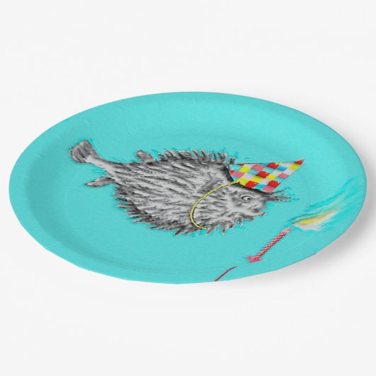 Funny Birthday Fish Wish Pappteller (Schrägansicht)