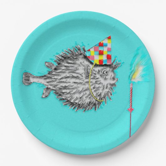 Funny Birthday Fish Wish Pappteller (Vorderseite)
