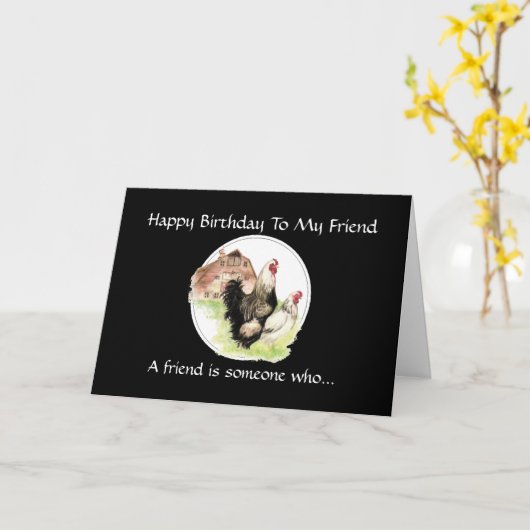 Funny Birthday Friend - Farm Chicken Scene Karte (Gelbe Blume)