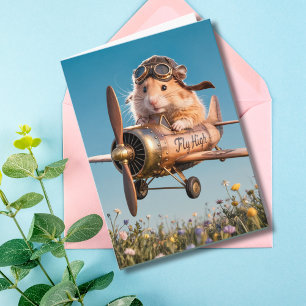 Funny Birthday Hamster Pilot & Airplane Aviator Karte