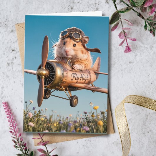 Funny Birthday Hamster Pilot & Airplane Aviator Karte