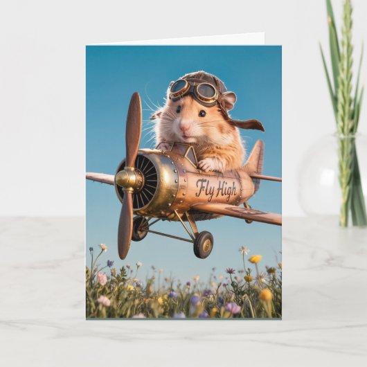 Funny Birthday Hamster Pilot & Airplane Aviator Karte (Vorderseite)