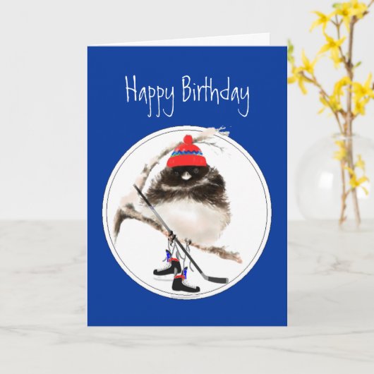 Funny Birthday Ice Hockey Winter Sport Bird Karte (Gelbe Blume)