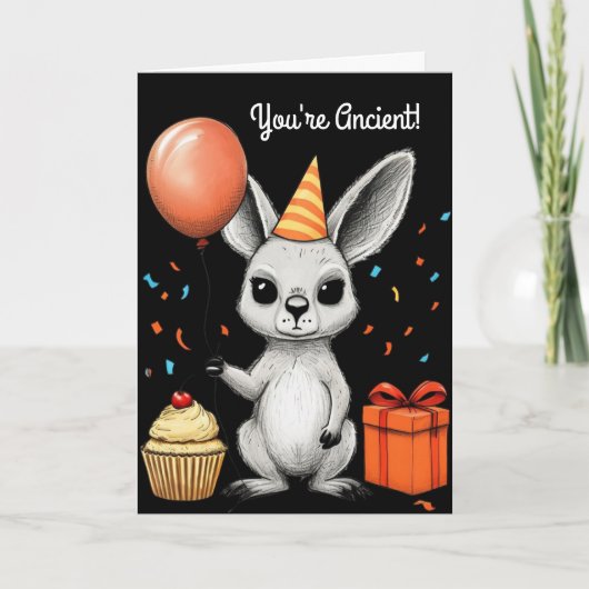 Funny Birthday Kangaroo mit Party Hat Vector Karte (Vorderseite)