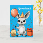 Funny Birthday Kangaroo mit Party Hat Vector Karte (Gelbe Blume)