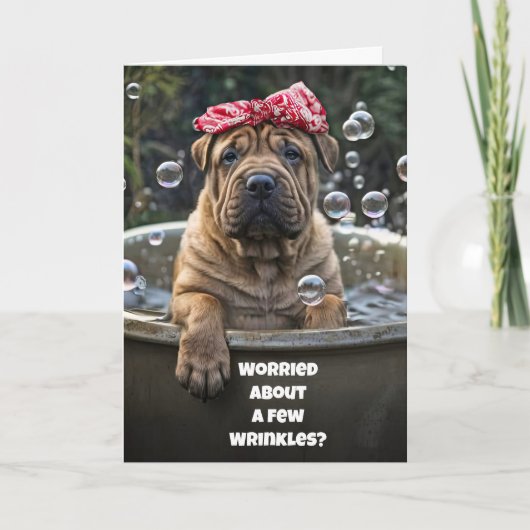 Funny Birthday Niedlich Shar Pei Puppy Bubble Bath Karte (Vorderseite)