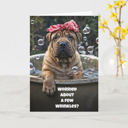 Funny Birthday Niedlich Shar Pei Puppy Bubble Bath Karte (Gelbe Blume)