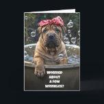 Funny Birthday Niedlich Shar Pei Puppy Bubble Bath Karte<br><div class="desc">Got ein paar Falten in diesem Jahr? Falten können super niedlich sein! Besonders auf einem Shar Pei Welpenhund in einer Badewanne. Ein lustiges,  das sich über ein paar Falten lustig machen kann. Eine lustige Liebling Happy Birthday Karte für jeden.</div>