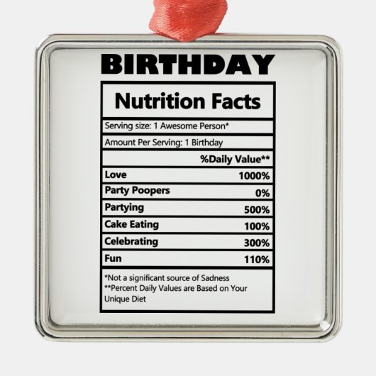 Funny Birthday Nutrition Facts Postcard Ornament Aus Metall (Vorne)