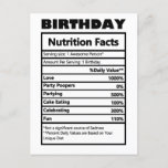 Funny Birthday Nutrition Facts Postcard Postkarte<br><div class="desc">Funny Birthday Nutrition Facts Postcard</div>