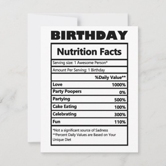 Funny Birthday Nutrition Fakten Feiertagskarte (Vorderseite)