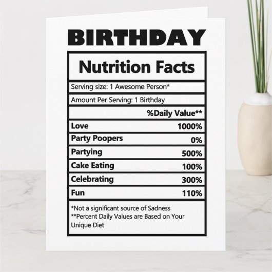 Funny Birthday Nutrition Fakten Karte (Vorderseite)