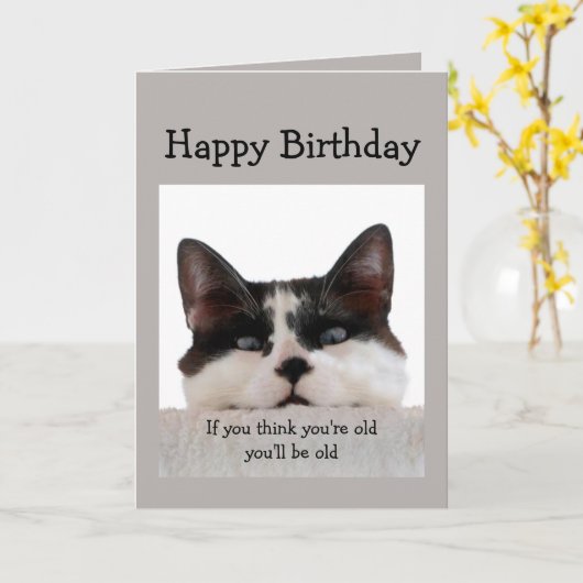 Funny Birthday Old Age Over Hill, Cat Spaß Karte (Gelbe Blume)