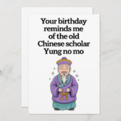 Funny Birthday Old Chinese Golar Yung No Mo Einladung (Vorne/Hinten)