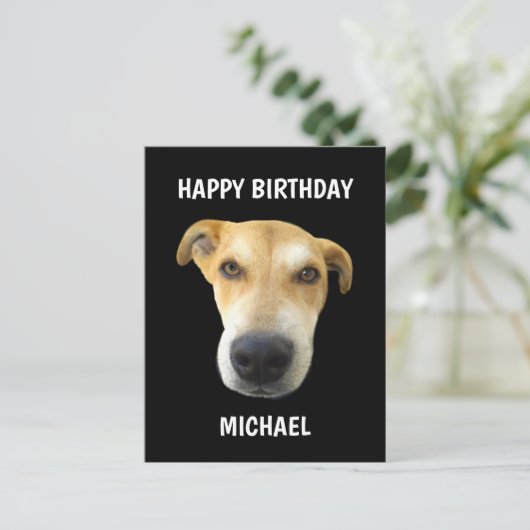 Funny Birthday Puppy Doace Personalisiert Postkarte (Stehend Vorderseite)