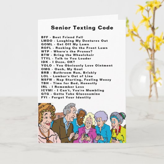 Funny Birthday Seniors Simse Code Karte (Gelbe Blume)