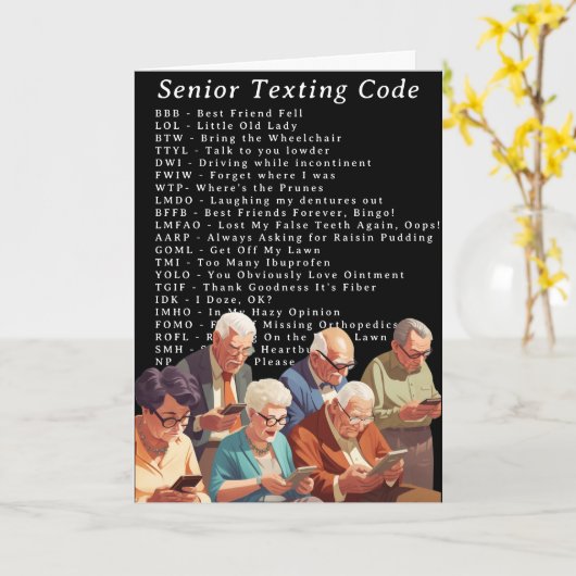 Funny Birthday Seniors Simse Code Karte (Gelbe Blume)