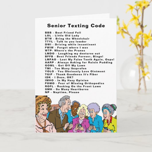 Funny Birthday Seniors Simse Code Karte (Gelbe Blume)